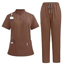 Women Scrubs Set V-Neck Stretch Tops with Pockets