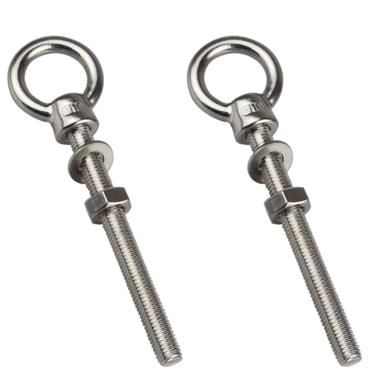 ORTAVA Eye Bolts Long M10 x 100 mm, Pack of 2 Eye Bolts with Washers and Hex Nuts, Eye Bolt Stainless Steel 316 V4A A4, Eye Bolt for Mounting and Suspension