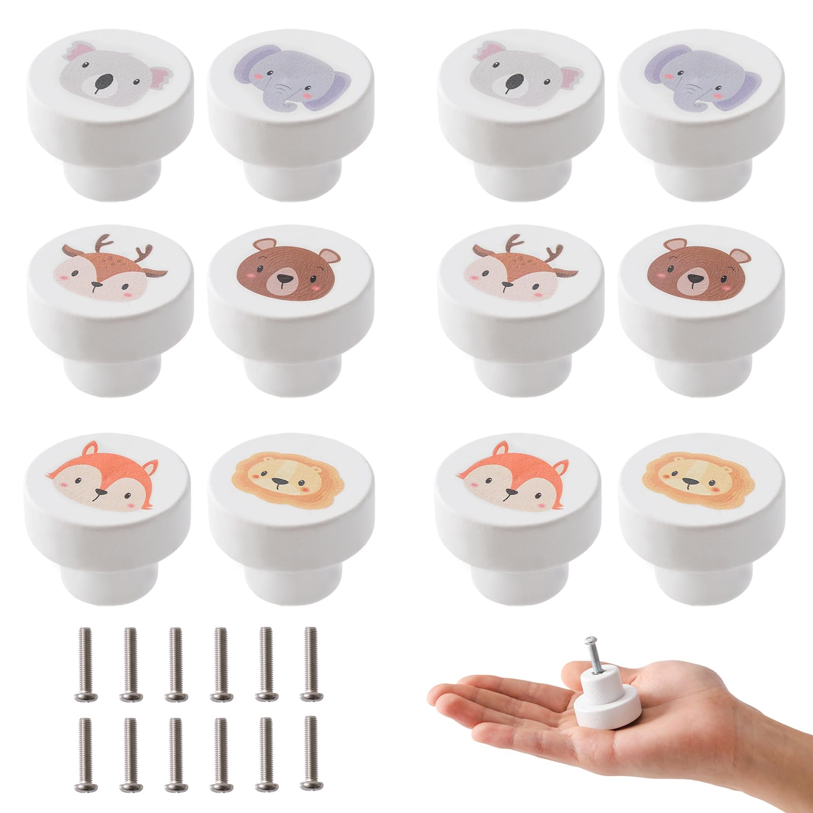 OESSUF 12PCS Wooden Cabinet Knobs with Screws, 35mm Round Furniture Pull Handle for Kids Room, White Wooden Handles for Cabinets for Children's Room — image 1