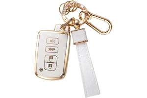 CACARLIKE for Toyota Key Fob Cover with Toyota Keychain, Car Key Fob Case Compatible with Toyota Camry Avalon Corolla Highlander RAV4 Sequoia Smart Key Protector Holder