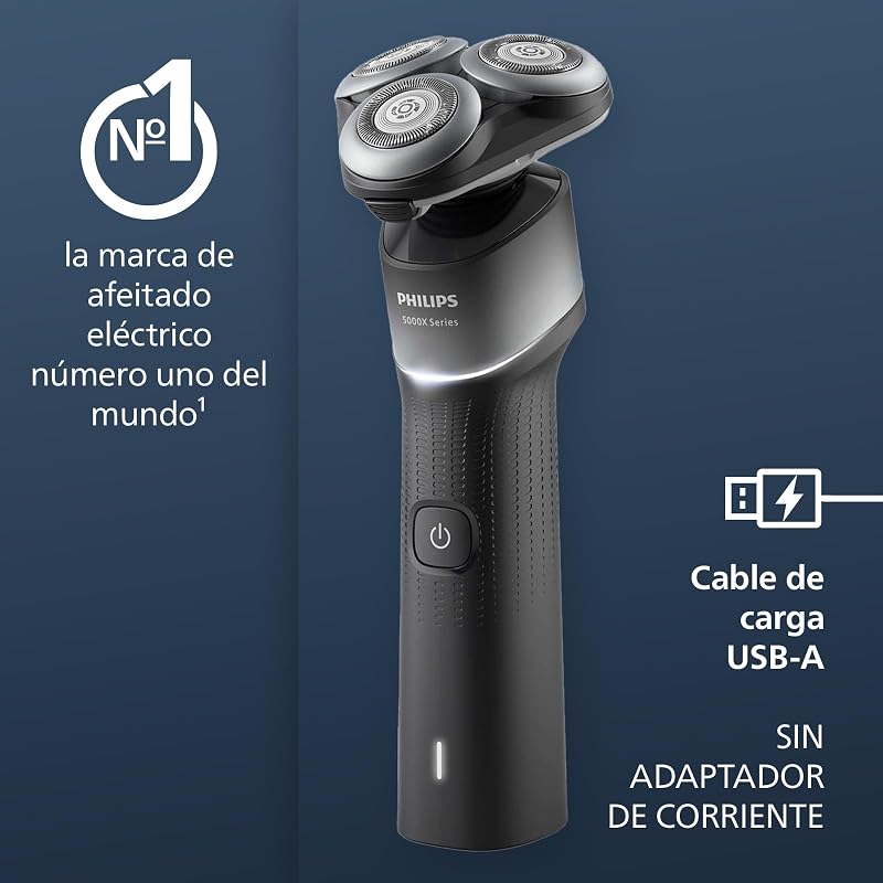 Serie X5000 Afeitadora Eléctrica Hombre, Máquina de Afeitar Barba, 27 cuchillas, Cuida la piel, Cabezal flexible 360º, 50min de uso, En Seco y Húmedo, Recargable, X5004/00, Plata