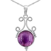 TISHAVI Natural Round Shaped Semi Precious Gemstone Pendant Necklace for Women With 18 Inch Chain, Handmade 925 Silver Pated Birthstone Pendant Necklace Jewelry, Gifts for Mom Wife Sister