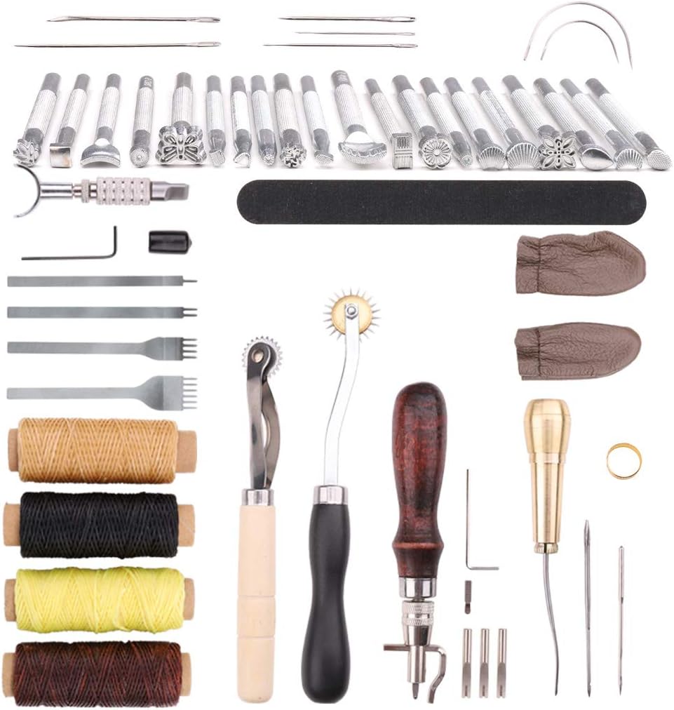 43PCS Professional Leather Working Tools Leather Craft Groover Hand Sewing Carving Stitching Kit for DIY Leather Artwork