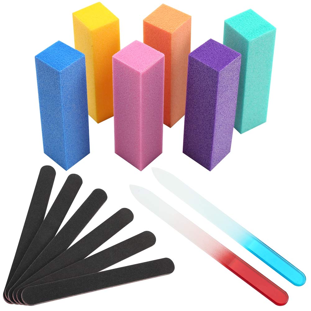 14PCS Nail Files and Buffers Kit Professional Glass Nail Files Manicure Tools Kit Rectangular Art Care Buffer Block Tools 100/180 Grit : Beauty
