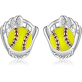 925 Sterling Silver Softball Baseball Earrings Stud Hypoallergenic Jewelry Gifts for Women Player Lover Mom (Softball)