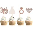 Donoter 48 Pcs Glitter Bridal Cupcake Toppers - Diamond Ring & Wedding Dress Picks For Showers