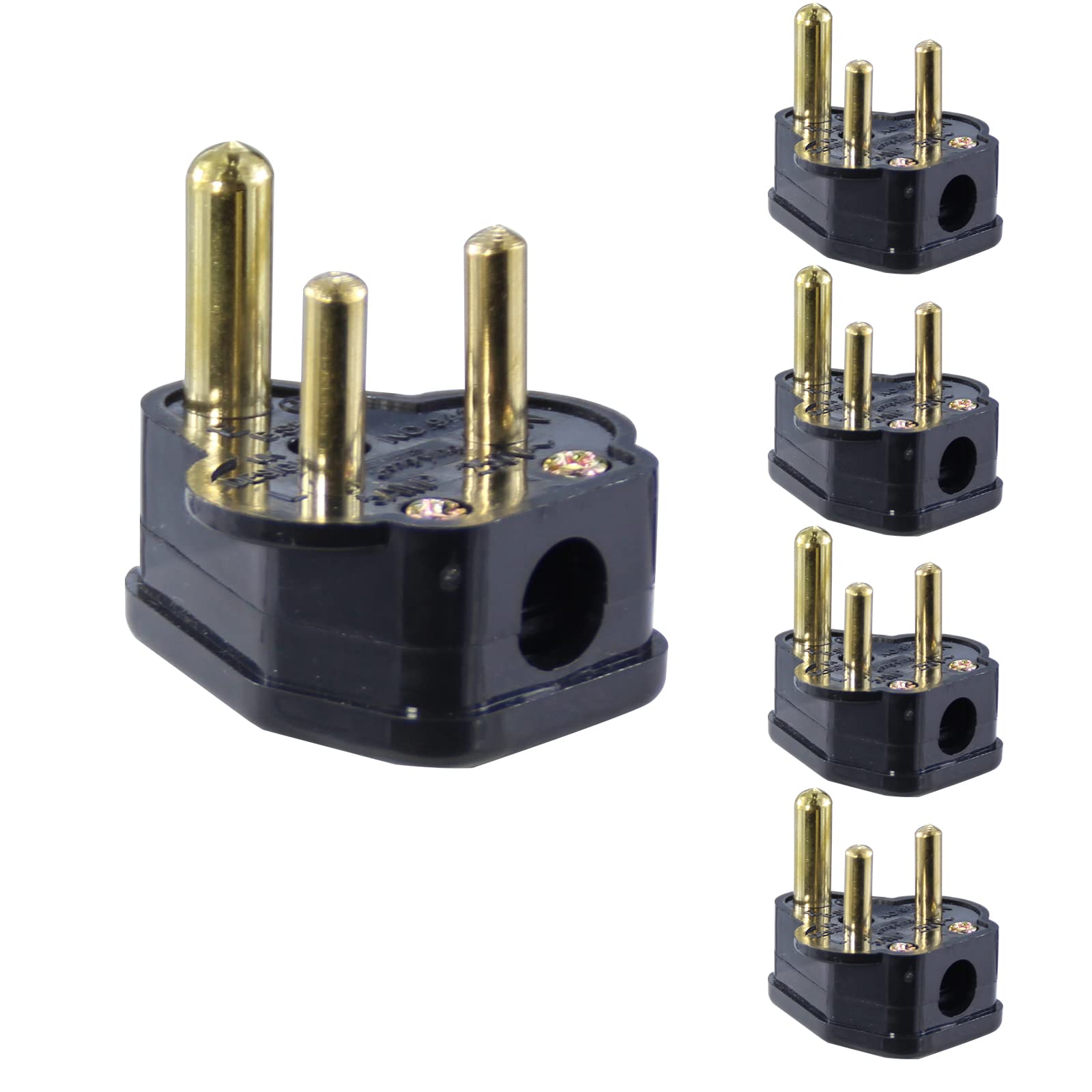 5 Amp Round Pin Plugs Mains Plug 3 Pin Lighting Plugs Adaptor Household Lamp Plug for Stage Lighting Lamp (5 pack)