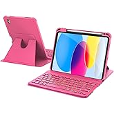 RAYMCRAFT for iPad 11th(A16, 2025)/10th Generation Case with Keyboard, 360° Rotatable Case & Detachable Backlit Keyboard, Precision Cutouts and Pen Holder for iPad A16 11''/10th 10.9'', Hot Pink