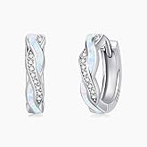 TakNii Hoop Earrings for Women S925 Sterling Silver White/Blue/Green/Pink/Black/Orange Opal Earrings Cubic Zirconia Hypoallergenic Huggie Earrings for Women Jewelry Gift