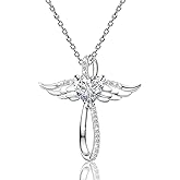 Sterling Silver Trendy Cross Pendant Necklace for Women Dainty CZ Angel Wings Hypoallergenic Jewelry with Silver Chain Fashion Birthday Gift for Women