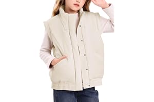 EGOCKAL Girls' Winter Puffer Vest Cute Sleeveless Button Outerwear Coats Water Resistant Warm Quilted Jacket 5-14Y