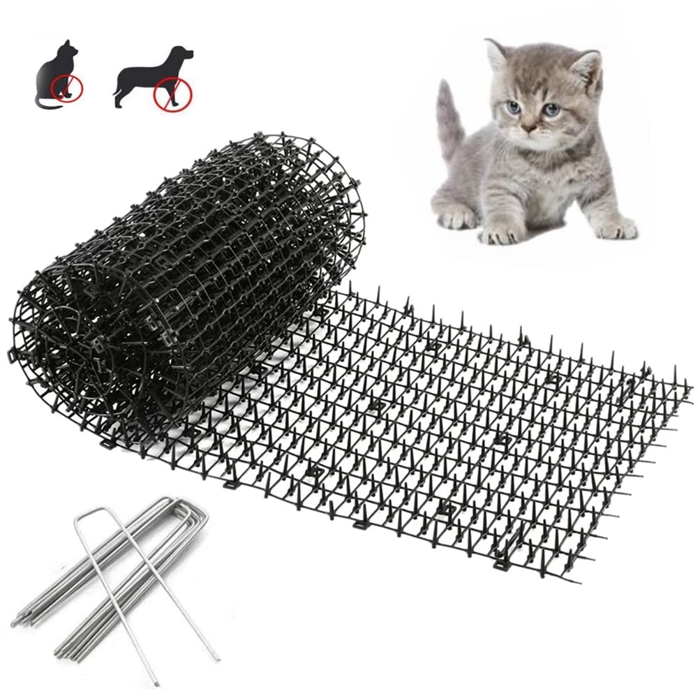 HEYOUTH Thorn Grid Animal Barrier, Cat Repellent Strips Animal Barrier with Spikes, 200 x 30 cm Anti Cat Network with 8 U-Shaped Ground Anchors, for Garden, Cat Repellent, Spikes, Animal Repellent