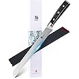 KYOKU 10" Serrated Bread Knife, Samurai Series Serrated Knife for Homemade Bread Pastries with Pakkawood Handle, Japanese High Carbon Steel Cake Knife, Full Tang Bread Cutting Knife with Sheath & Case