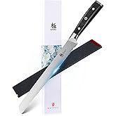 KYOKU 10" Serrated Bread Knife, Samurai Series Serrated Knife for Homemade Bread Pastries with Pakkawood Handle, Japanese Style High Carbon Steel Cake Knife, Full Tang Bread Knife with Sheath & Case