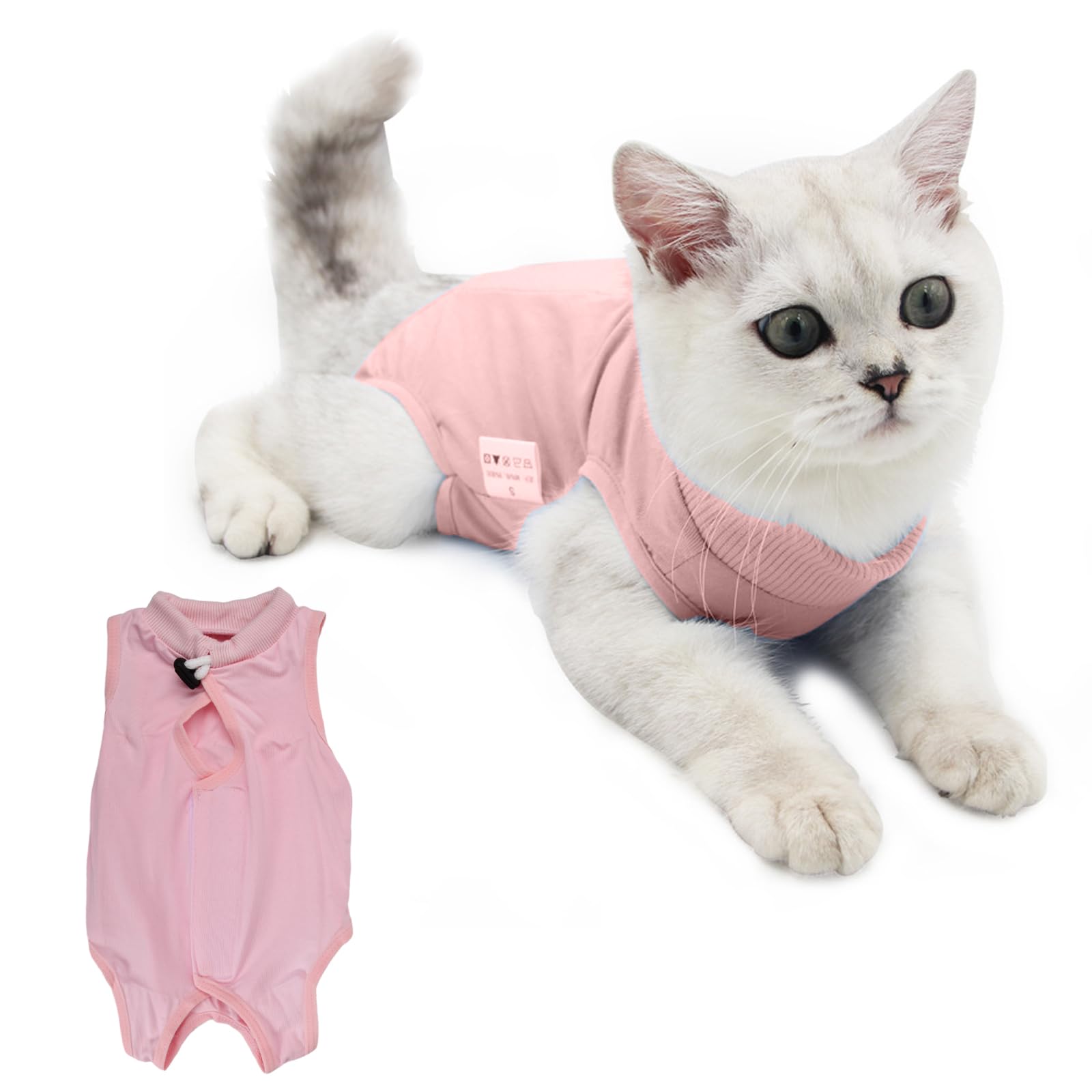 Cat Professional Recovery Suit, Pet Surgery Suit, Kitten Breathable Clothes, Cone E-Collar Alternative Bodysuit, Cat Onesie Anti Licking Vest Shirt for Abdominal Wounds Skin Diseases (L, pink)