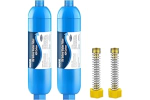 BRINGPURE RV Inline Water Filter with Flexible Hose Protector, Certified by NSF to Reduce Bad Taste, Odors, Rust, Chlorine, Lead, Fluoride and More Sediment in Drinking Water (2 Packs)