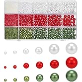 PH PandaHall 3040pcs 18 Styles Vase Filler Pearls, Undrilled Pearl Beads 1.5~8mm Acrylic Pearl Beads Floating Bead No Hole Pearls for Vase Filler Makeup Brush Holder Christmas Decor, Green/White/Red
