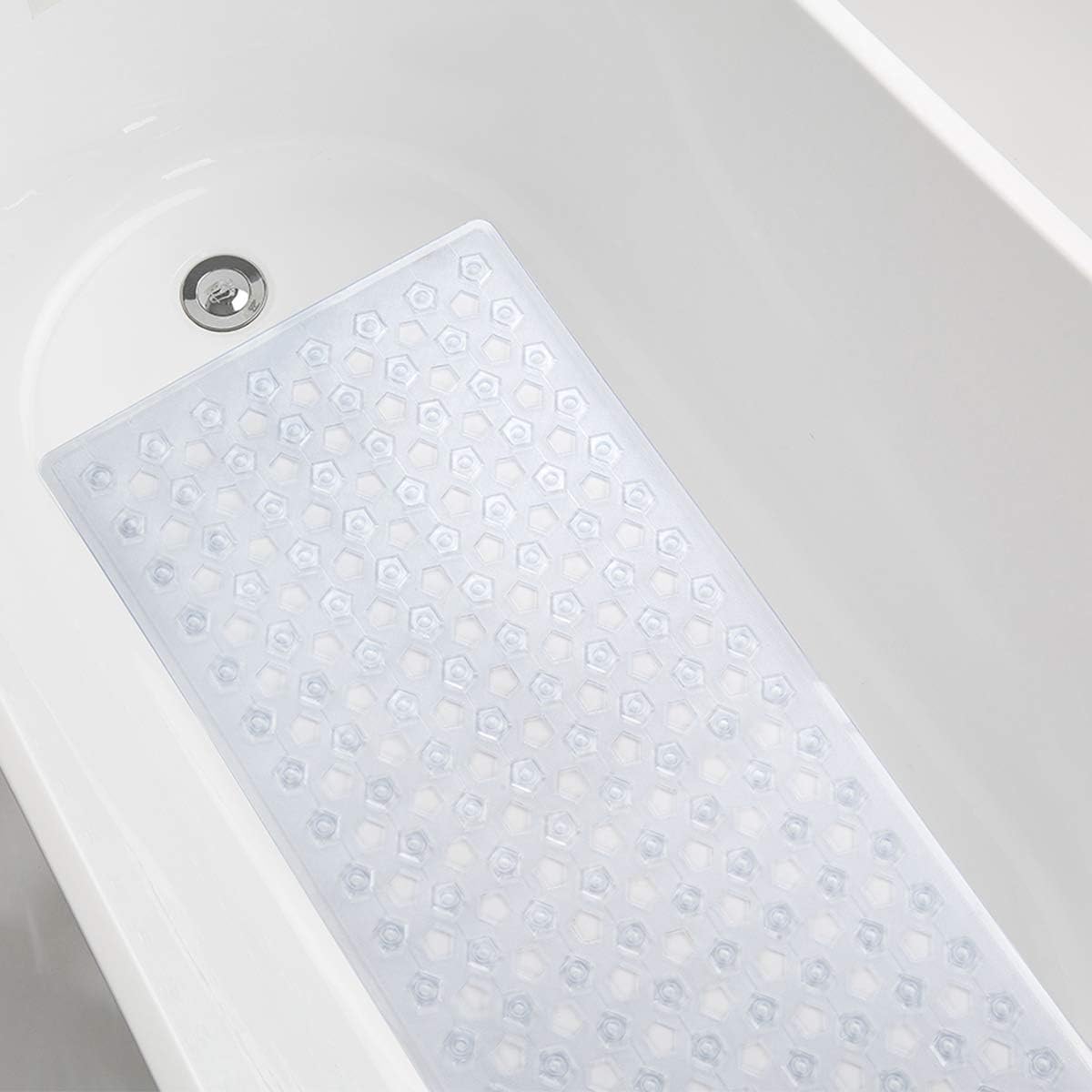 AmazerBath Bath Tub Mat, Non-Slip Shower Mats with Larger Pentagonal Drain Holes, Quick Drying, Machine Washable, 35 x 16 Inches (Clear): Home & Kitchen