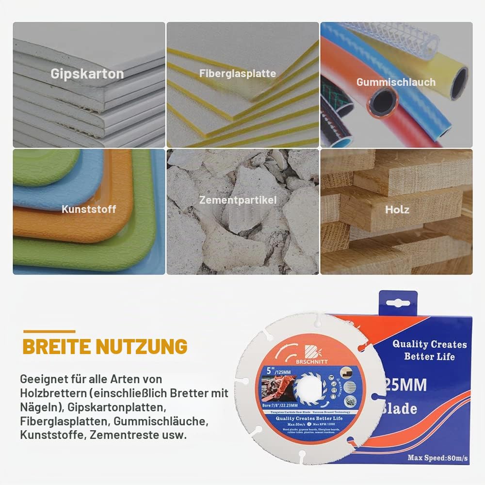 Multi Sägeblatt Trennscheibe 125mm- 2 Stück BRSCHNITT Winkelschleifer für Laminat Holz Kunststoff Nagelfest. 3