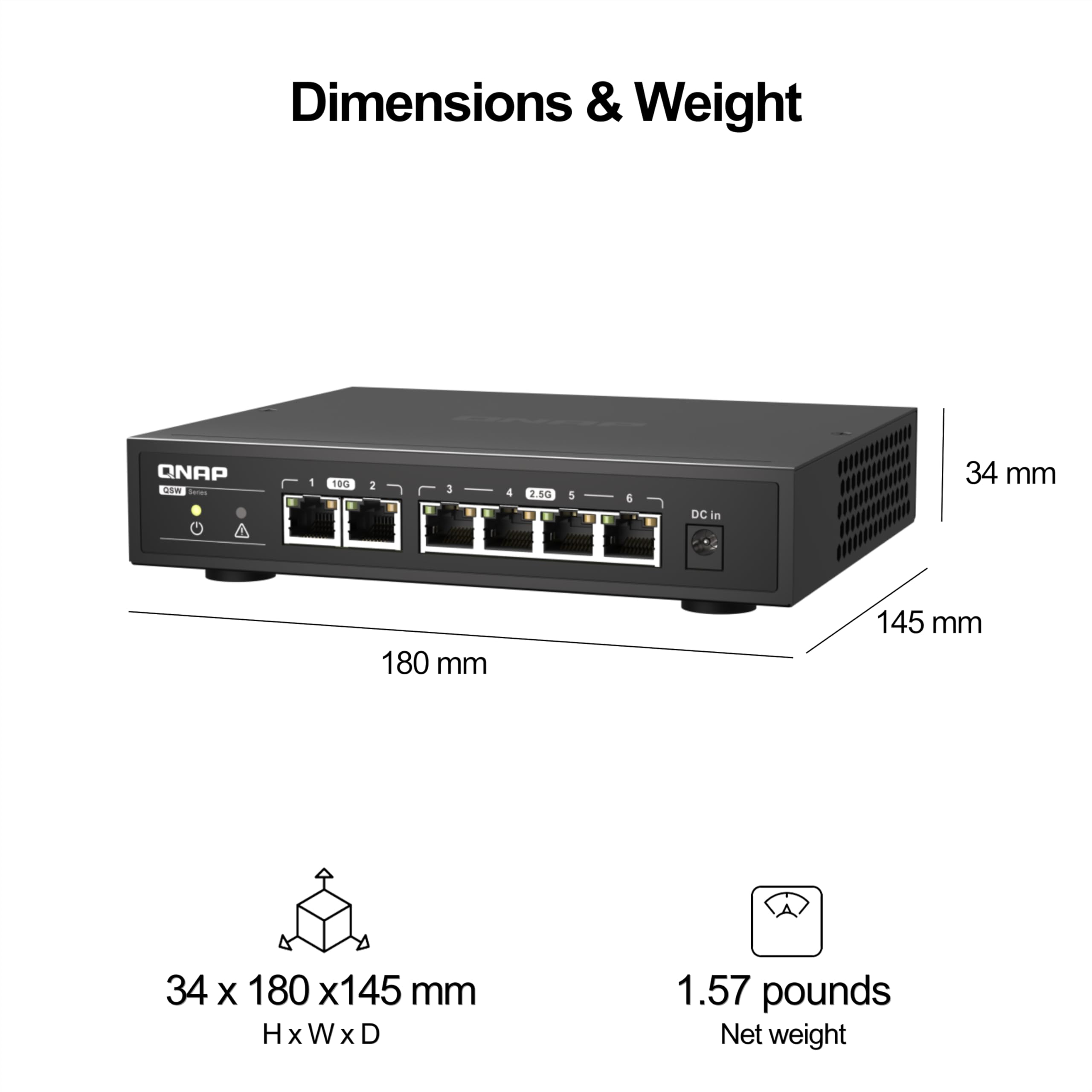 QNAP QSW-2104-2T-A-US 6-Port 10GbE & 2.5GbE Plug & Play unmanaged Network Switch For Desktop