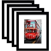 pojah 8x10 Picture Frame Set of 4,Black Photo Frame with Mat Display Pictures 5x7 or 8x10 Without Mat,PVC Glass,for Wall Home Office Décor
