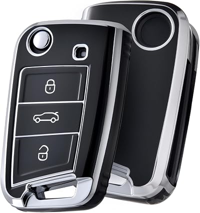OATSBASF Car Key Case Cover for VW Golf 7 Polo Tiguan Skoda MK7 3 Button Silver