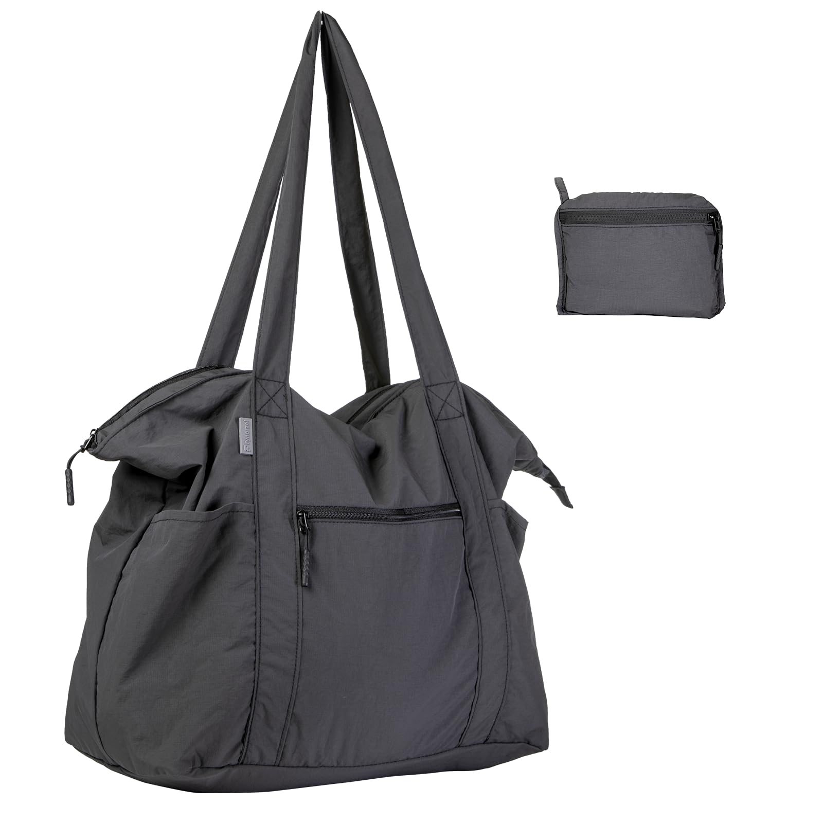 Photo 1 of Fynarzel Ultra Light Packable Tote Bag Nylon for Travel, Lightweight Polyester Foldable Totes with Zipper, 25L Collapsible Compact Dark Grey