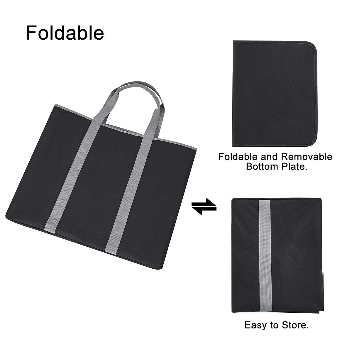 WISHPOOL Extra Large Laundry Basket Shopping Tote Bag Collapsible Laundry Hamper Handles Foldable Laundry Bags Standing Dirty Clothes Storage Organizer (Black)