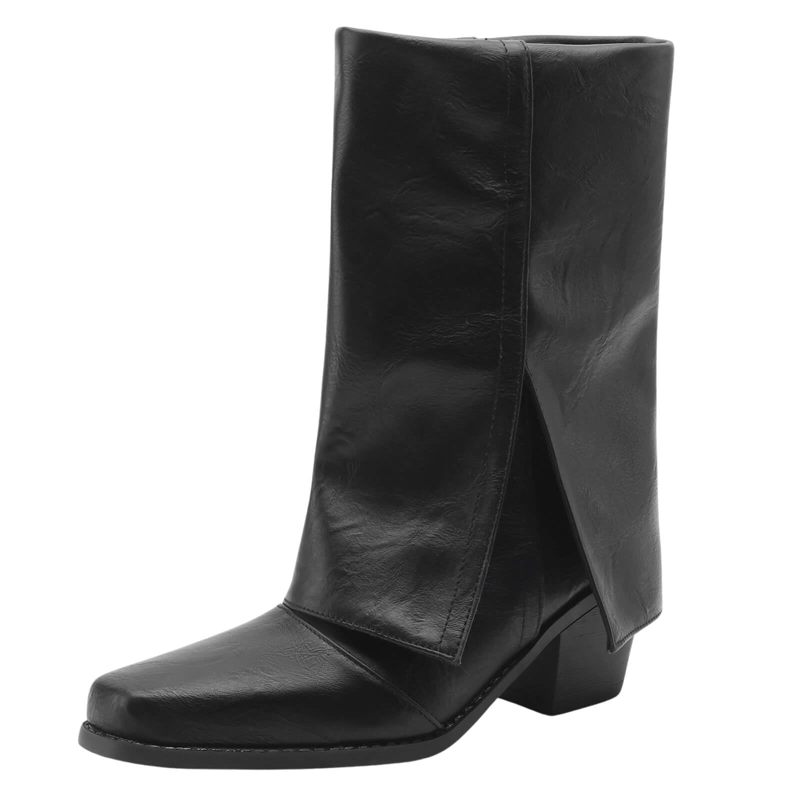 Photo 1 of baobeijiadao Womens Square Toe Mid Calf Boots Chunky Heel Fold Over Boots Pull On Non Slip Fashion Boots for Women 8