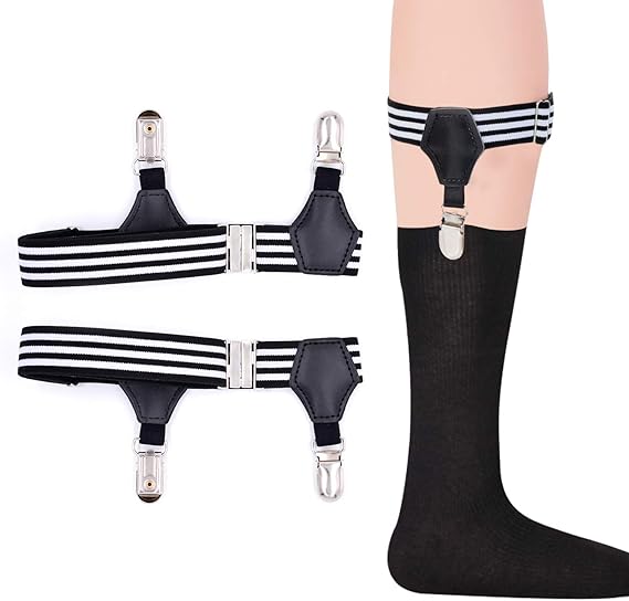 Zoylink Men Sock Suspenders Elastic Striped Garters Suspender with