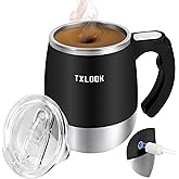 Self Stirring Mug, Rechargeable Automatic Magnetic Stirring Coffee Mug with Transparent Lid, Waterproof Stainless Steel Electric Mixing Cup, Can Stir Milk/Coffee/Cocoa Powder, Suitable for Office/Home
