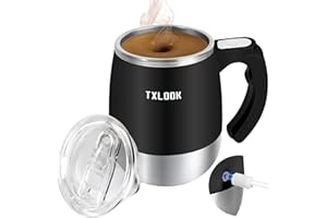 TXLOOK Self Stirring Mug, Rechargeable Automatic Magnetic Stirring Coffee Mug with Transparent Lid, Waterproof Stainless Steel Electric Mixing Cup, Can Stir Milk/Coffee/Cocoa Powder, Suitable for Office/Home