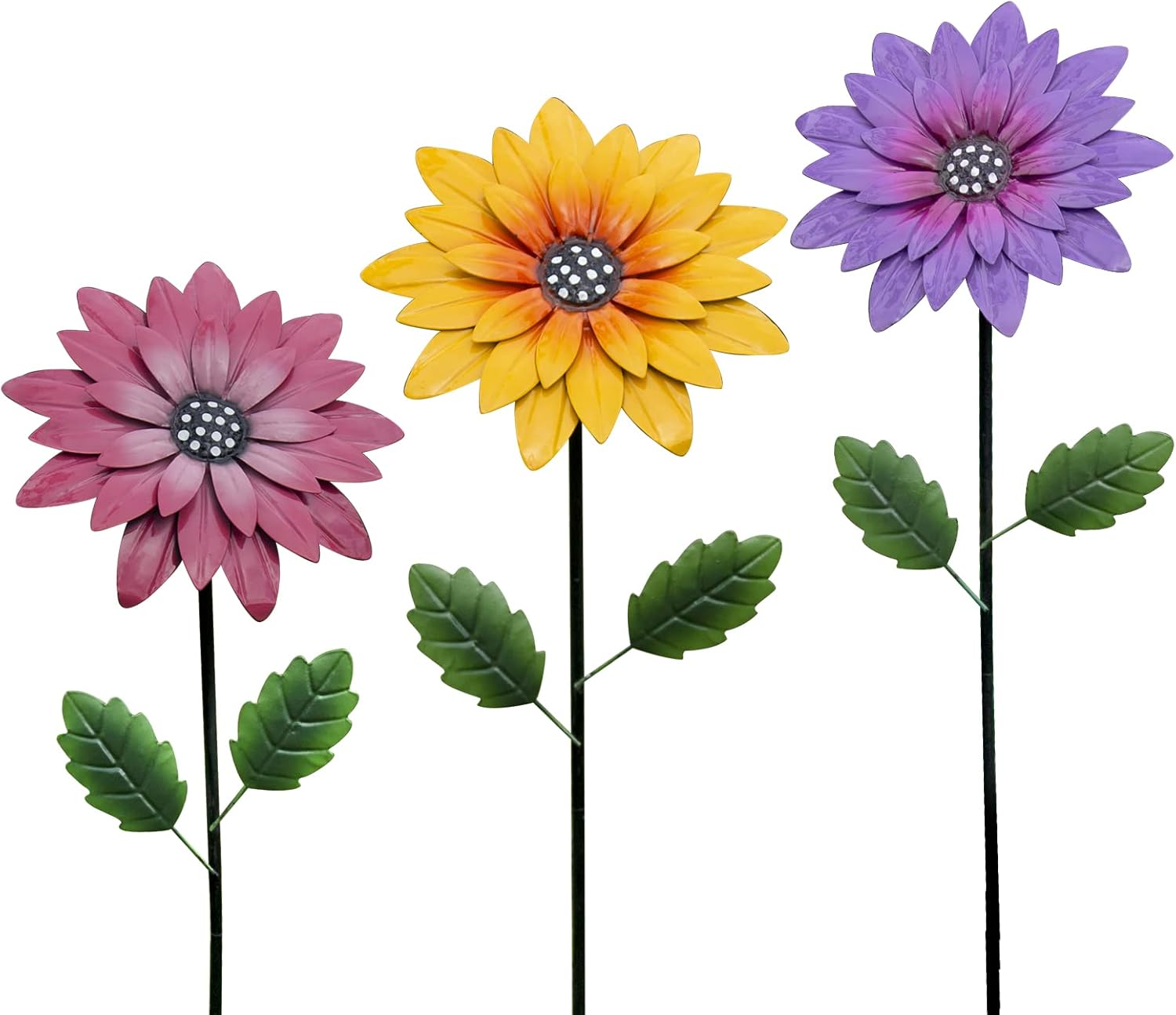 Decorative Garden Stakes - Hofriyo 3 Pack Flower Garden Stakes Decor, Outdoor Metal Daisy Shaking Head Glow in Dark Yard Art, Rust Proof Metal Flower Stick, Indoor Outdoor Pathway Patio Lawn Decorations