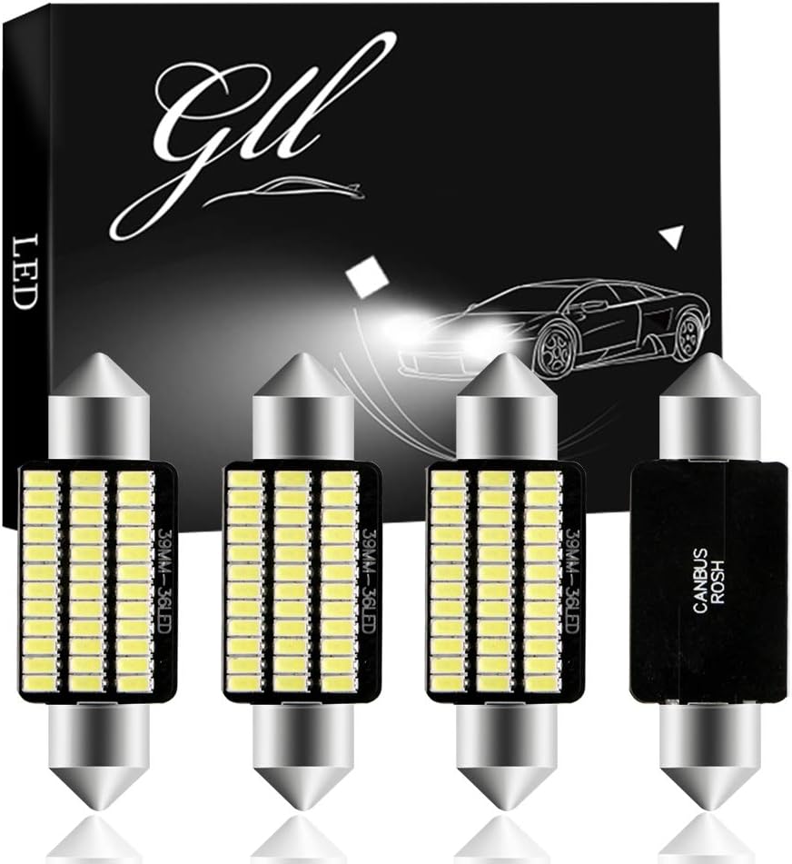 Grandview 4pcs 39MM C5W Canbus White Festoon Interior LED Bulbs with 36-3014-SMD Chips 6411 6413 6418 C5W LED Bulbs for Car Interior Dome Map Door Courtesy License Plate Lights
