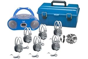 HAMILTONBUHL Hamilton Buhl 6 Person Listening Center with Bluetooth CD/Cassette/FM Boombox and Deluxe Over-Ear Headphones