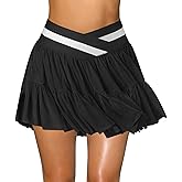 Women's Mini Pleated Flowy Ruffle Tennis Skirt Skort for Women High Waisted Athletic Golf Skater Workout Skirt with Shorts