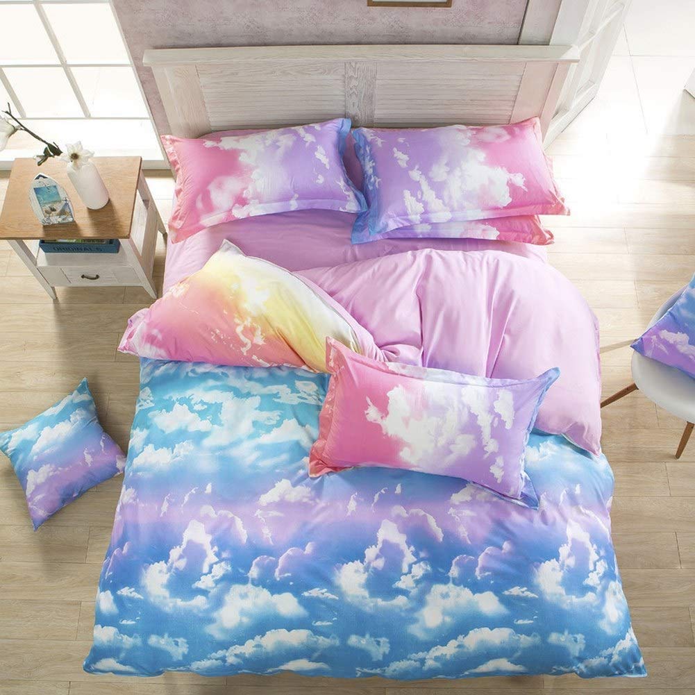 Loussiesd Cloud Sky Duvet Cover Set for Girls Rainbow Bedding Set Kids Comforter Cover Cute Lightweight Soft Pink and SkyBlue Bedroom Decor Lovely Teens Bedspread Cover Single Size Zipper