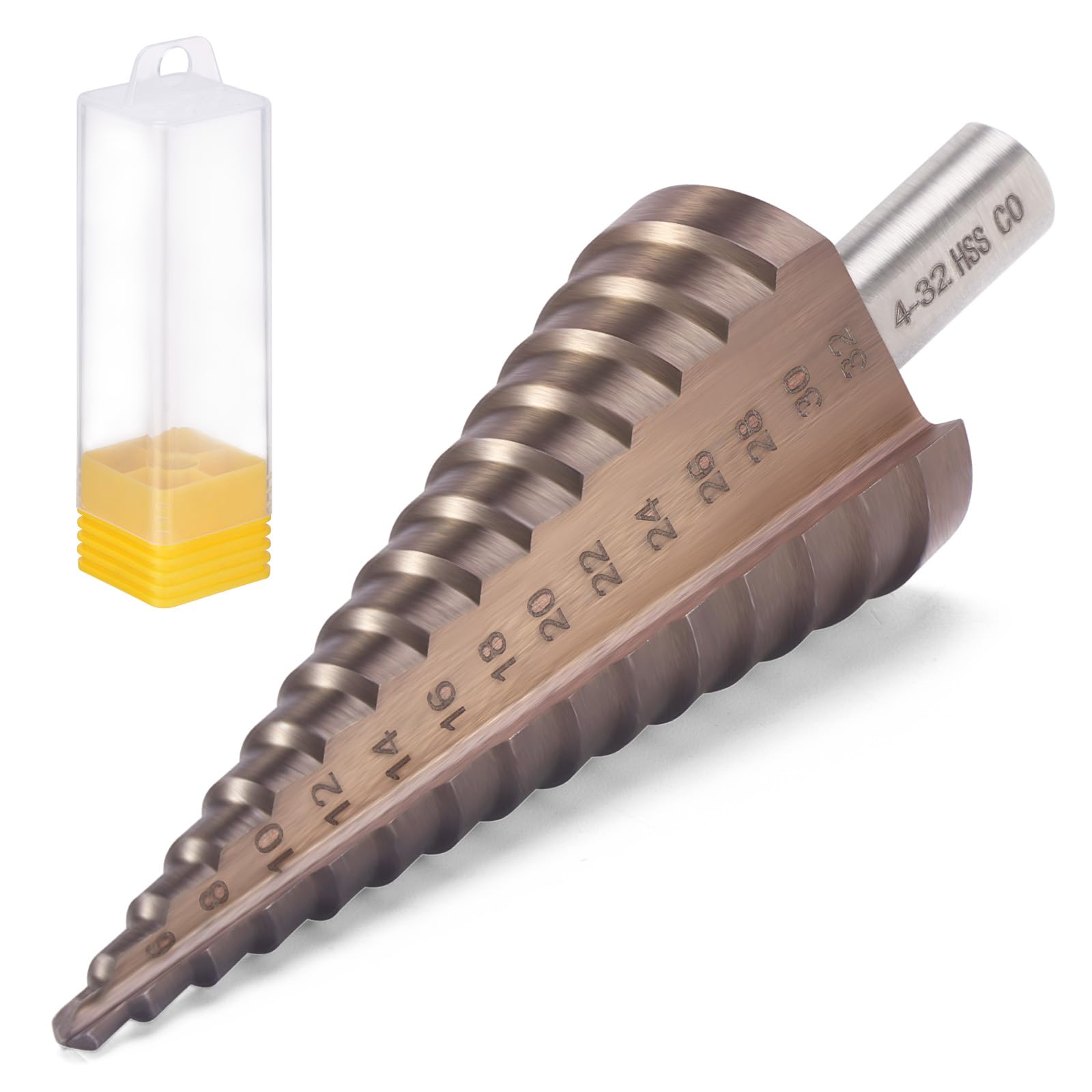 HSEAMALL M35 Cobalt Step Drill, Diameter 4-32 mm, HSS Cobalt Alloy Cone Drill Bit Multiple Hole Cutter Professional Straight Flute Drill for Stainless Steel, Metal, Wood, Plastic