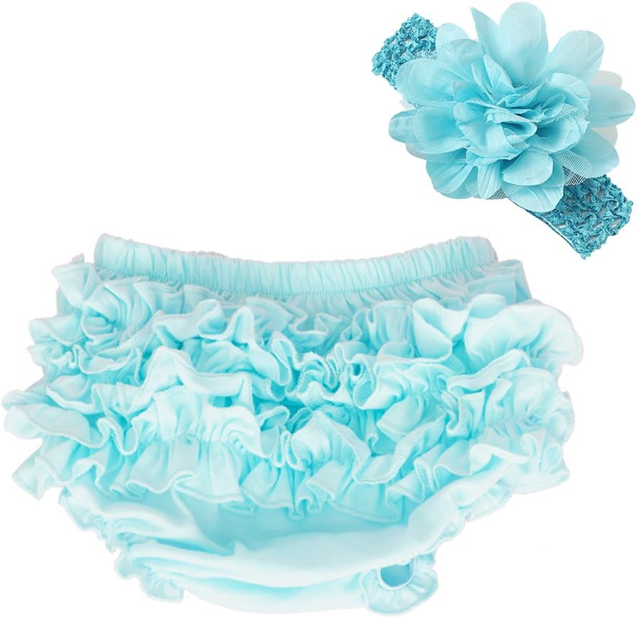 Baby Girl's Cotton Shorts Cover Bloomers Shorts+Headband in Set