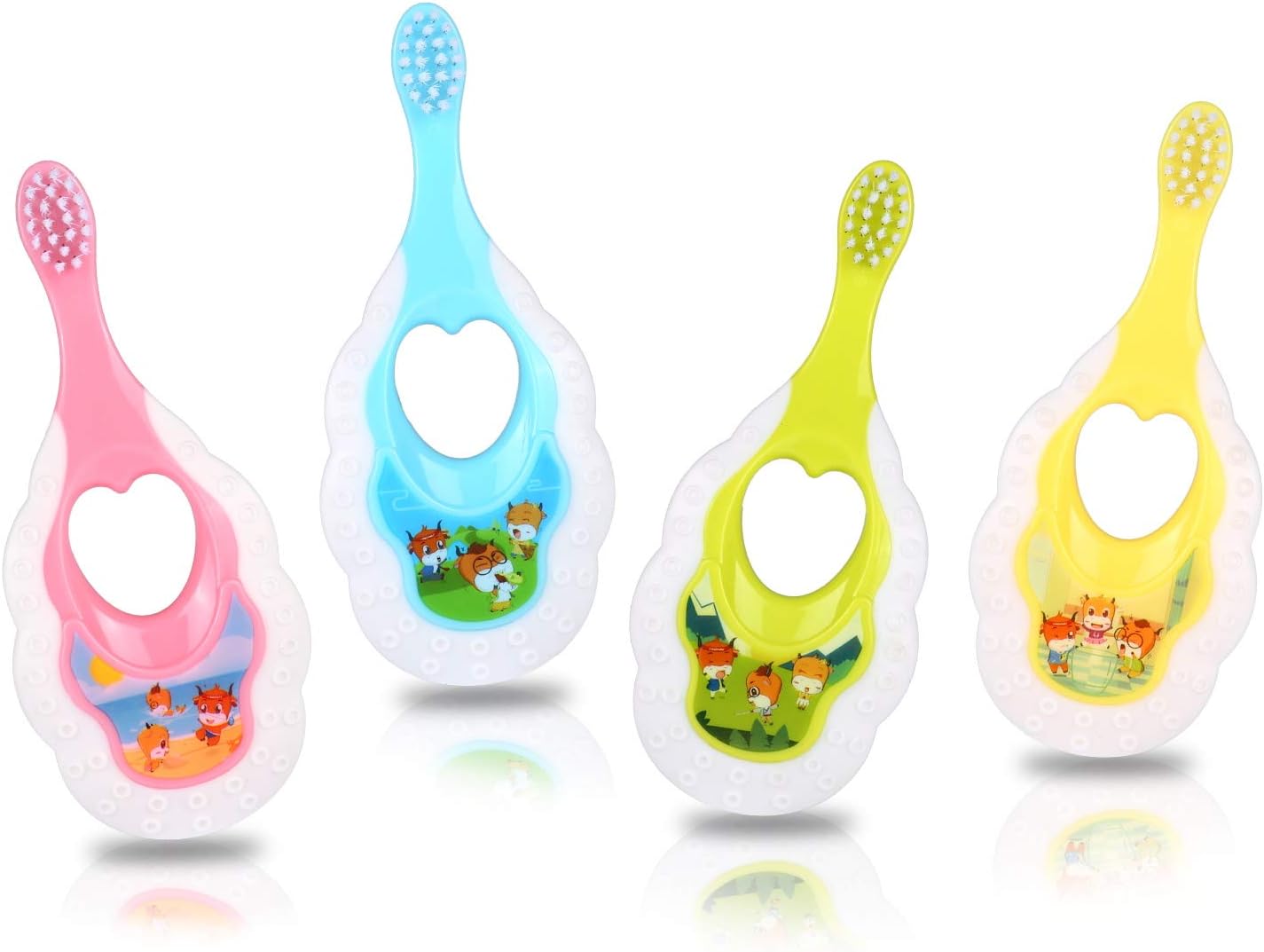 Baby Toothbrush 4 Pack Toddler Toothbrush Set for Infant, Toddlers and Kids, Soft Bristles Training Teether