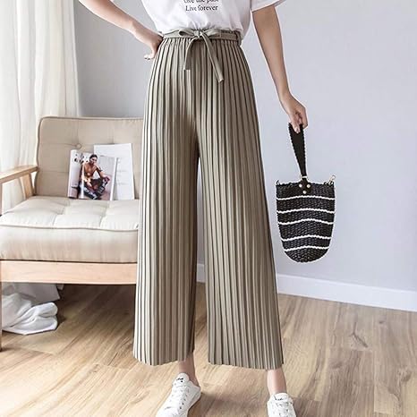 Ckbyth Pantalones Moda Plisada Pantalones De Pierna Ancha Mujer