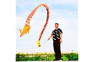 PAIKOOL Juggling Play Golden Scales Dragon Flag Poi with Fiberglass Handstick, Flowy Flinging Outdoor Dance Ribbon with Rod for Fitness Party Stage Performance Prop Set (16.4 Ft, Golden Scale Dragon)