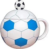 SHANHUI 13.5 oz Ceramic Soccer Mug,Football Mugs for Hot Tea, Cappuccino, Mocha, Cocoa, White for Christmas Day (Blue)