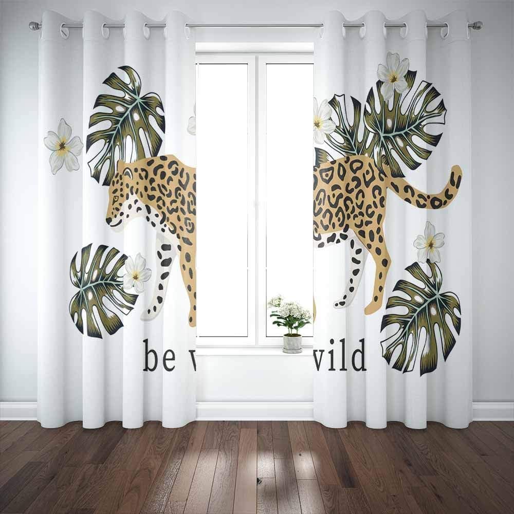 Capsceoll 52X63 Inch 2 Panels Small Window Curtains, Tropical Leopard Animal Green
