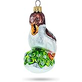 Brown Headed Duck on Grass Glass Christmas Ornament