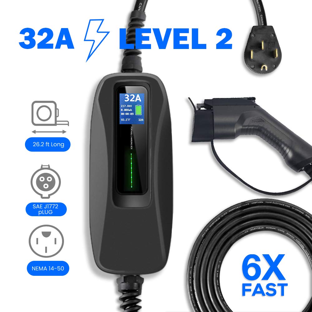 Morec EV Charger Level 2 32 Amp Upgraded Portable Electric Vehicle Charger, NEMA 14-50 220V-240V 26ft (7.9M) EV Charging Cable, SAE J1772 Compatible with Most Electric Cars