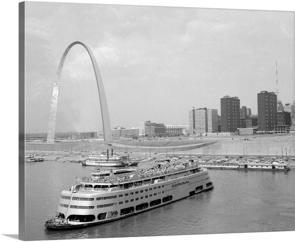 GREATBIGCANVAS 1960's St. Louis Missouri Gateway Arch Skyline Mississippi River Ss Admiral Casino Canvas Wall
