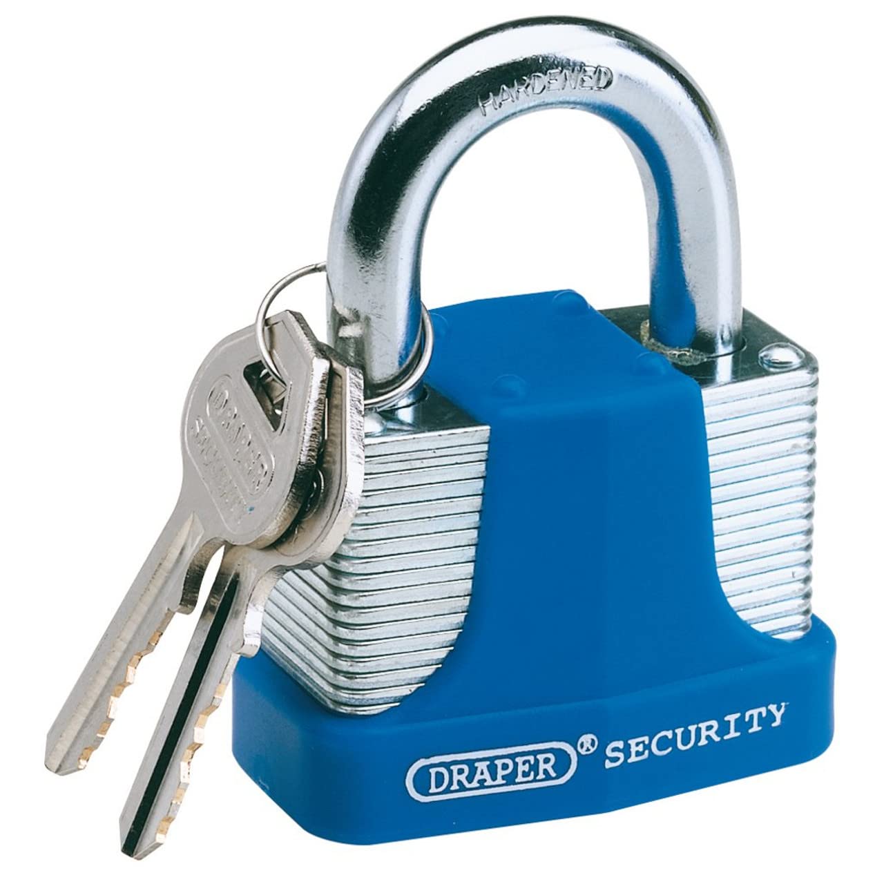 Draper 64183 Laminated Steel Padlock and 2 Keys with Hardened Shackle/Bumper 65 Millimeters, Blue