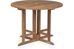 TITAN GREAT OUTDOORS Ash & Ember Grade A Teak 39" Foldable Round Dining Table, Drop Leaf Design, Indoor Outdoor Patio or Porch Dining, Weather Resistant Solid Wood with Umbrella Hole