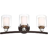 Minka Lavery 3073-416 Studio 5 Vanity Bath Light, 3-Light, 300 Total Watts, 24-in H x 9-in W, Painted Bronze with Natural Bru